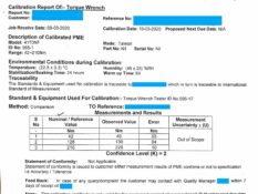A Sample Torque Wrench Calibration Certificate